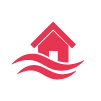 Symbol Flut: Wellen vor einem Haus